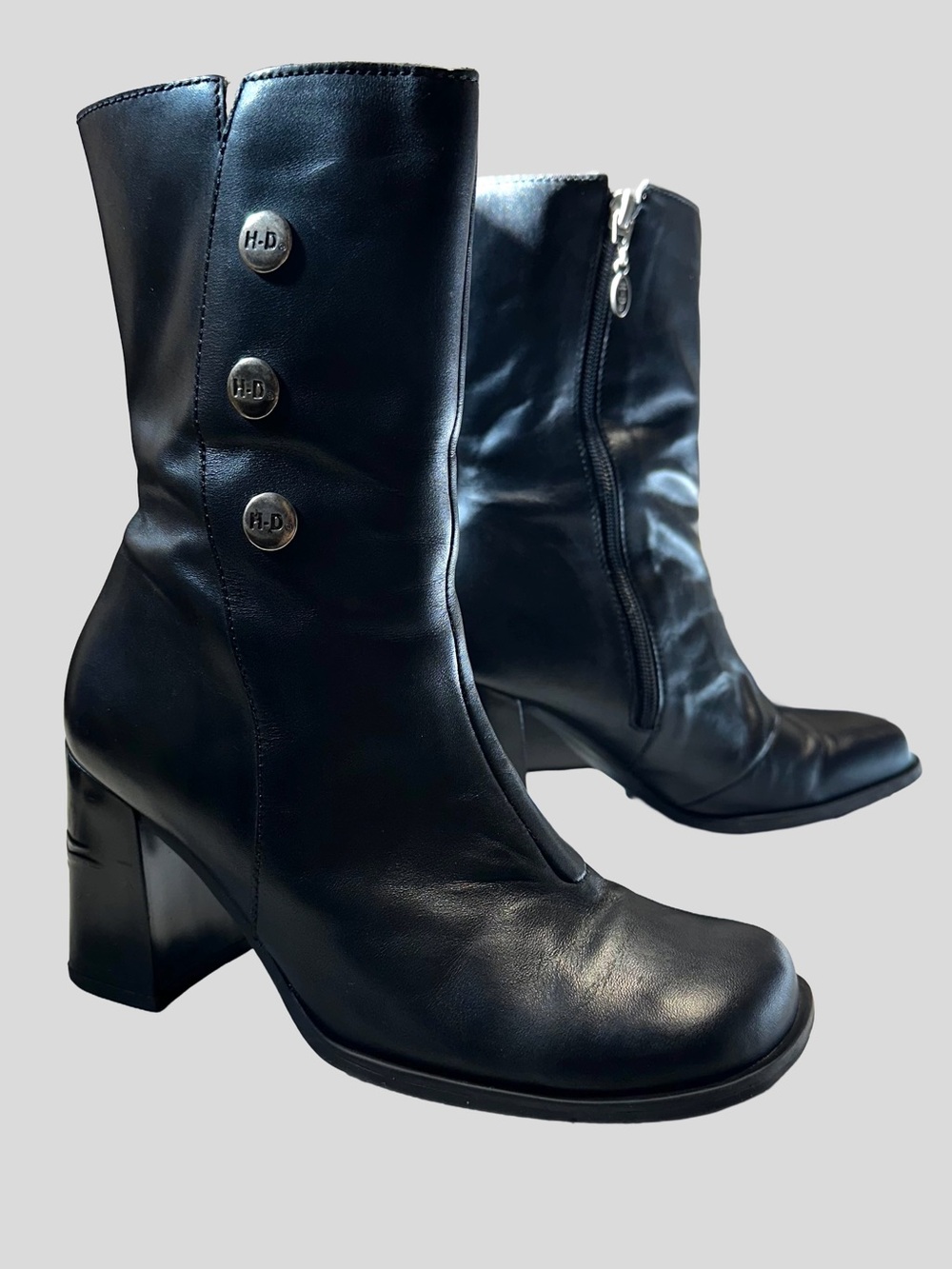 Harley-Davidson Uptown Black Leather Moto Boots Y2K Biker Chunky Heel 7.5
